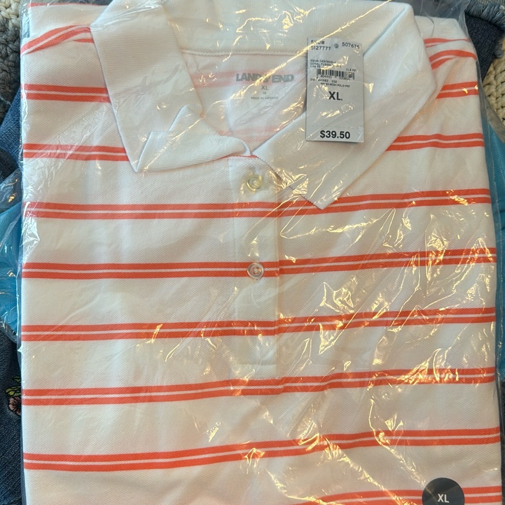 Lands End Coral Fusion Stripe Polo XL women’s NWT new in packaging